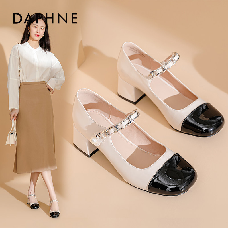 达芙妮官方旗舰店单鞋女2022春款女鞋小香风玛丽珍鞋女高跟鞋子女