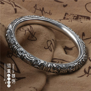 足银999藏八宝汉八宝手工复古手镯高工艺民族风做旧手环银藏八宝