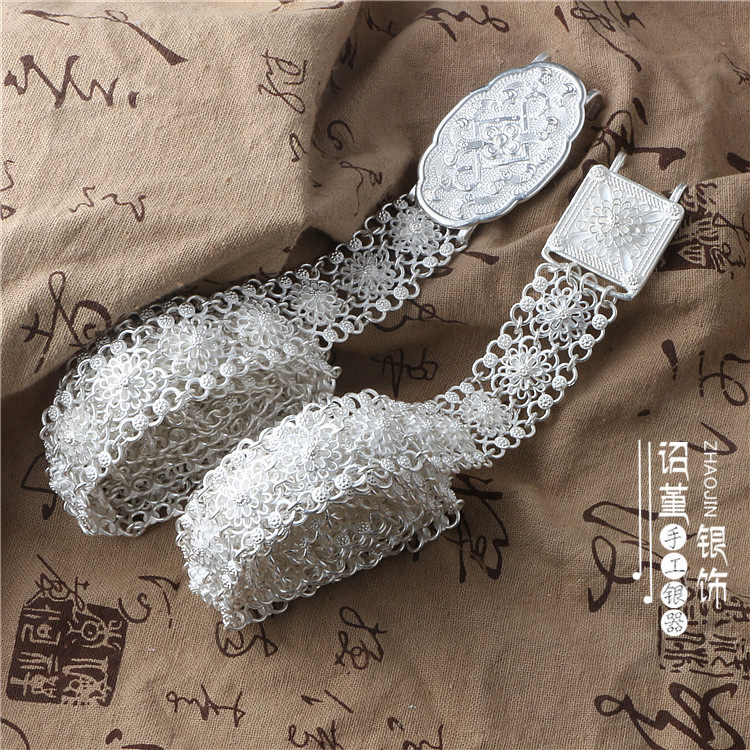 手工纯银腰链雪花银窄腰带云南大理银腰带999纯银女傣族银腰带扣