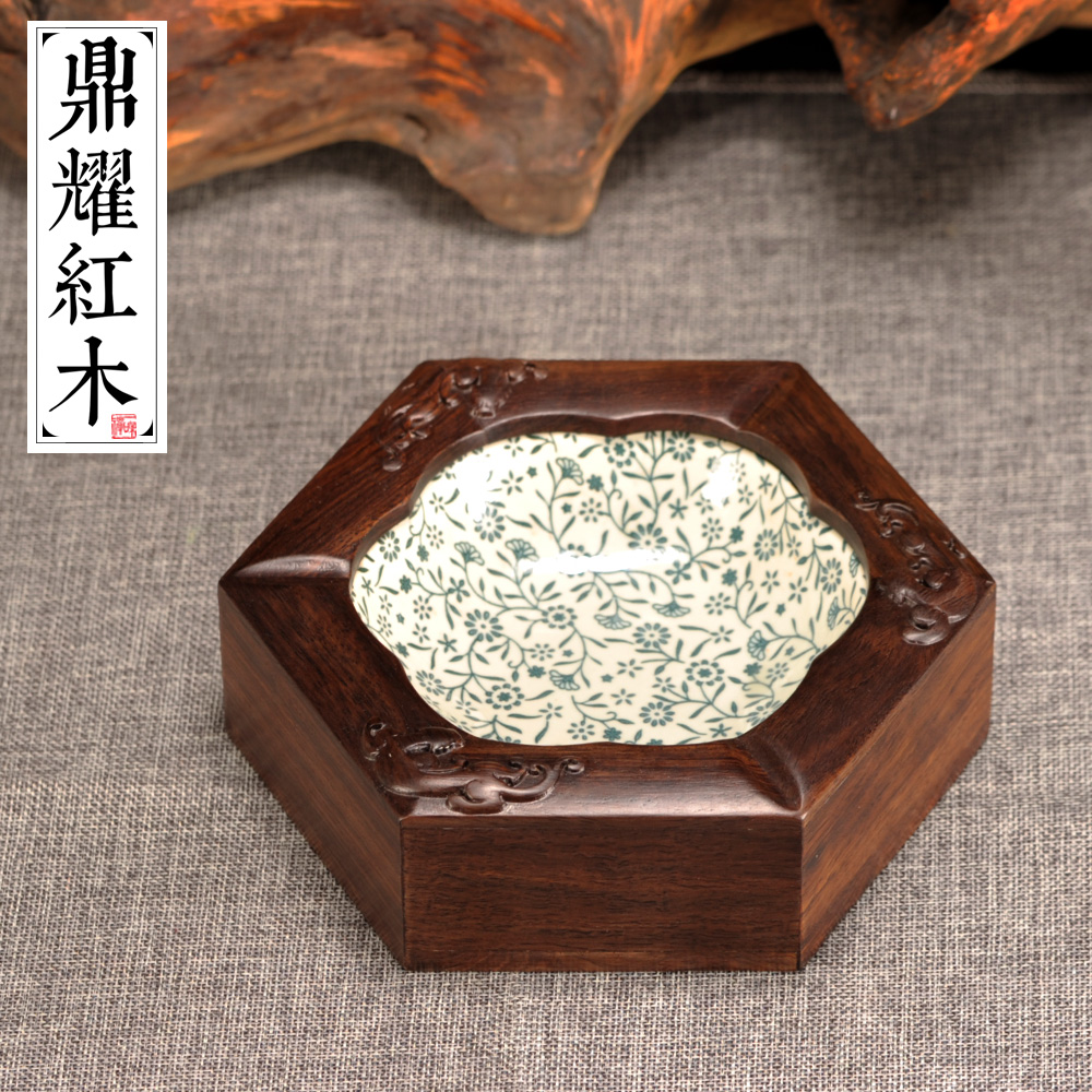 中式烟灰缸青花瓷烟灰缸根雕烟灰缸工艺品烟缸木头烟灰缸复古包邮