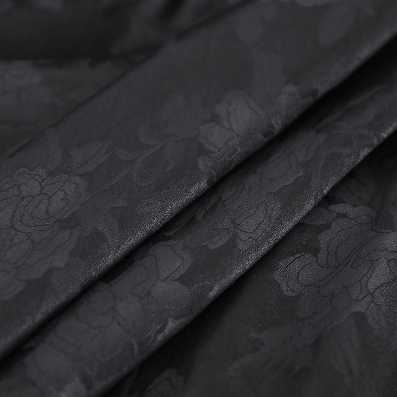 中国风黑蝴蝶41姆米重磅真丝香云纱布料提花桑蚕丝宽幅丝绸面料