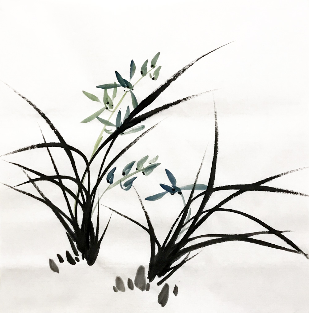 纯手绘兰草蝴蝶图国画花鸟画写意水墨画三尺斗方兰花客厅书房装饰