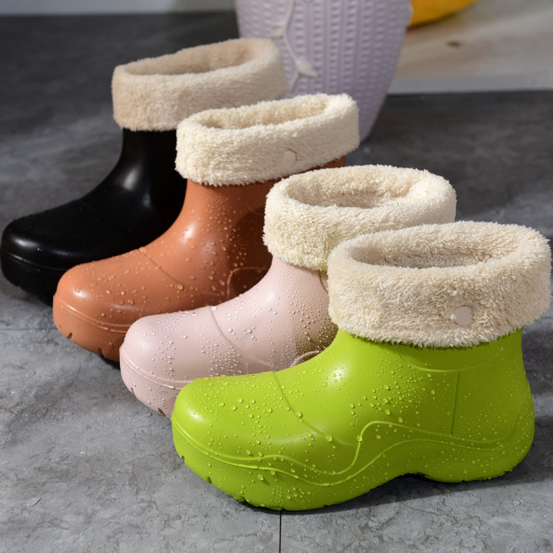 轻便冬季eva时尚防滑加绒雨靴女韩版可爱短筒毛绒加棉保暖棉水鞋