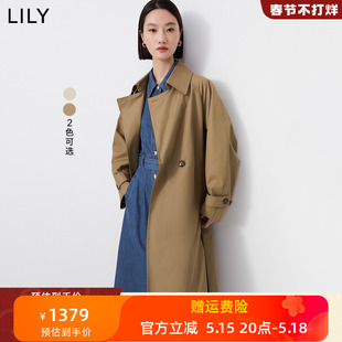 【商场同款】LILY2024春新款女装美拉德穿搭垂感A字长款风衣外套