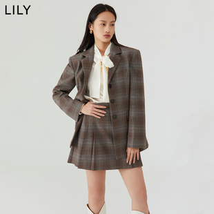 【商场同款】LILY2022冬新款女装复古英伦风格纹舒适羊毛西装外套