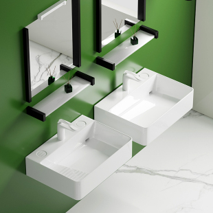 卡罗纳 隐藏式侧边下水台上盆单盆 挂墙式洗手盆 阳台小户型水盆