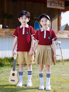 定制校服套装小学生儿童春秋装夏季短袖幼儿园园服班服秋款红色一