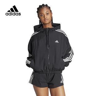 Adidas阿迪达斯外套女2023春季新款运动服梭织防风休闲夹克HT3399