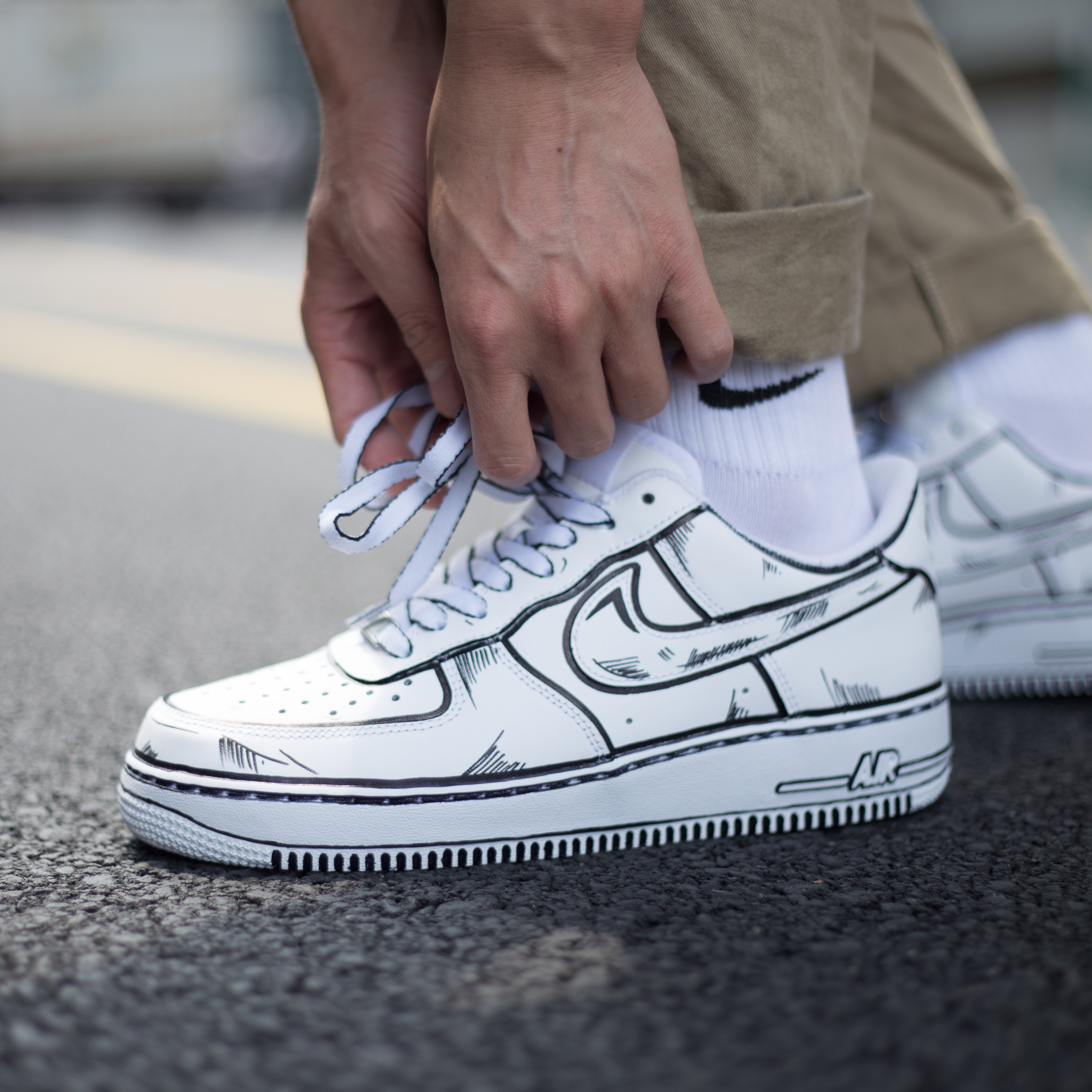 nike air force 1 af1白二次元 diy 纯白空军一号 板鞋情侣鞋定制