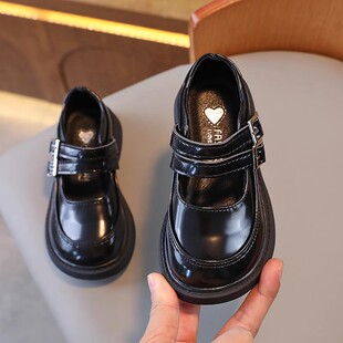 女童时尚漆皮单鞋2023春秋新款韩版小女孩黑色皮鞋洋气公主表演鞋