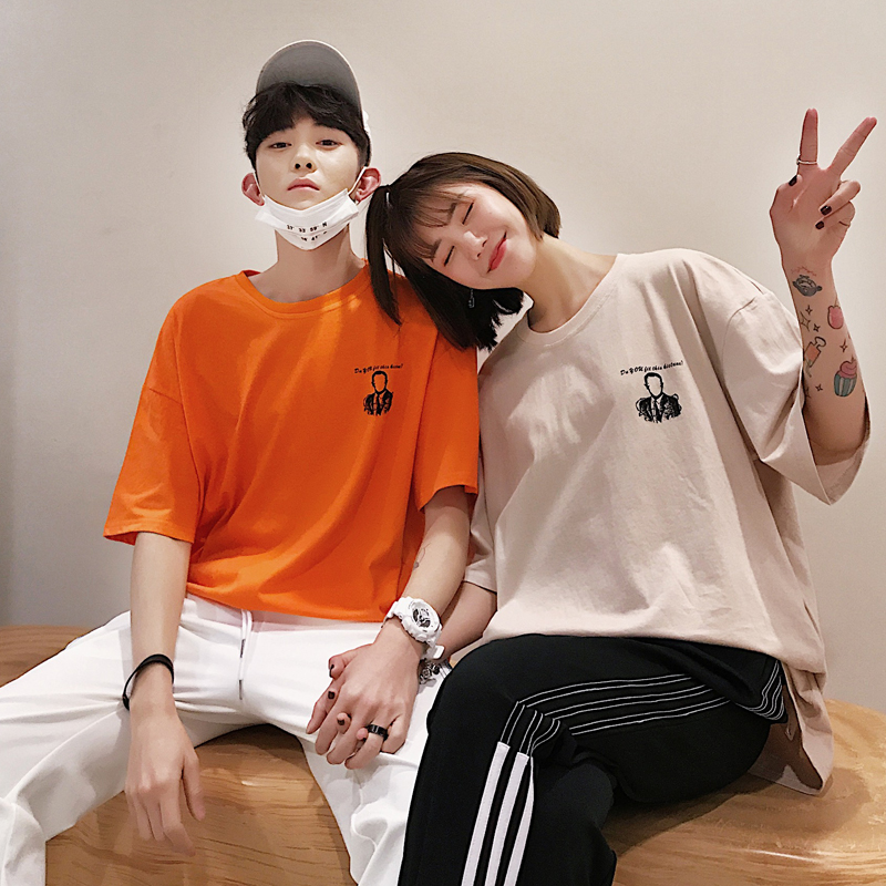 2018夏季情侣装t恤女情侣短袖印花短袖班服 g591 p38 女类