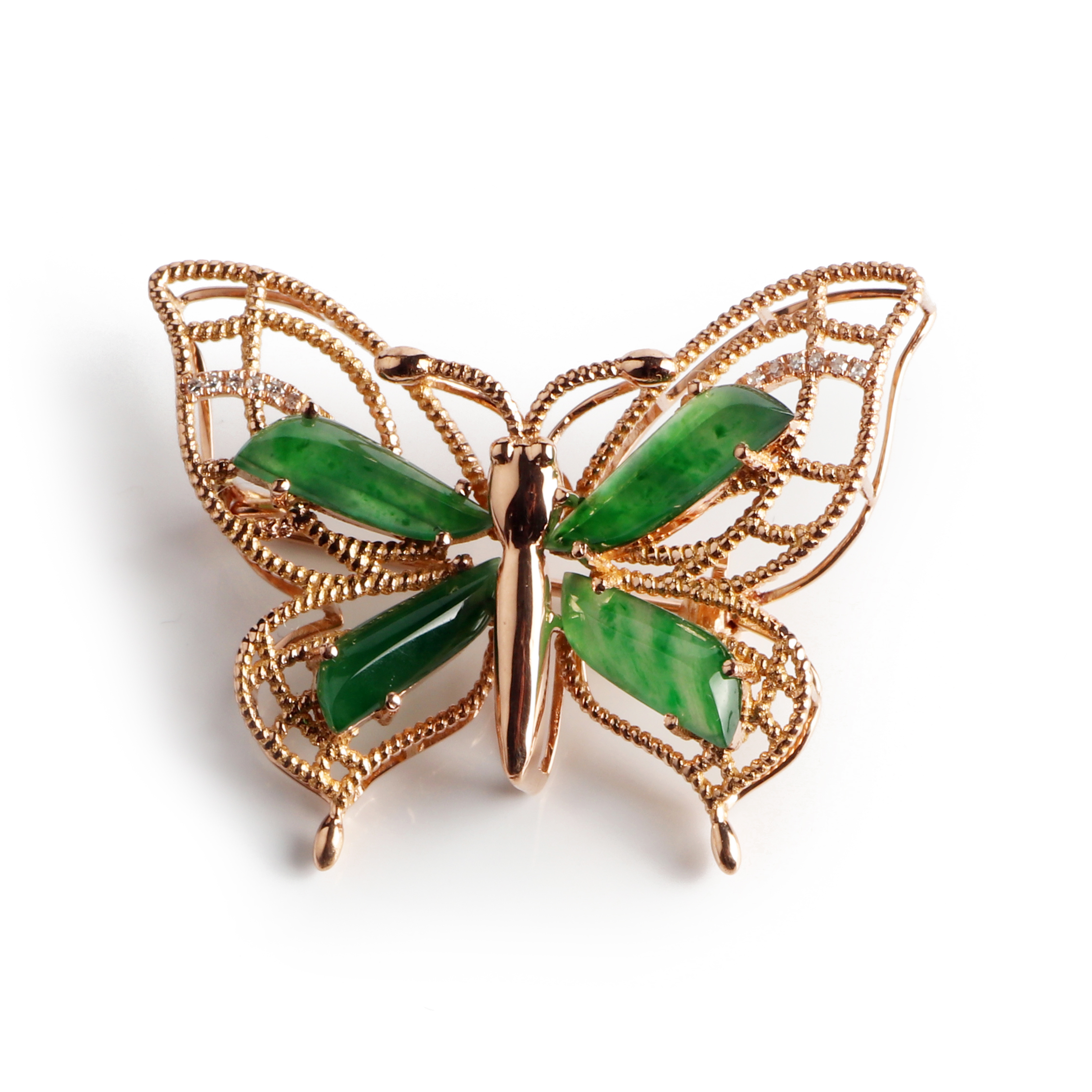 独家设计 18k金钻石镶嵌翡翠蝴蝶挂坠胸针两用款 5.32g