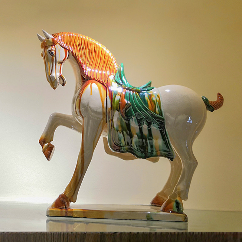唐三彩成功马 中式复古家居装饰品古董摆件 陶瓷收藏开业贵重礼品