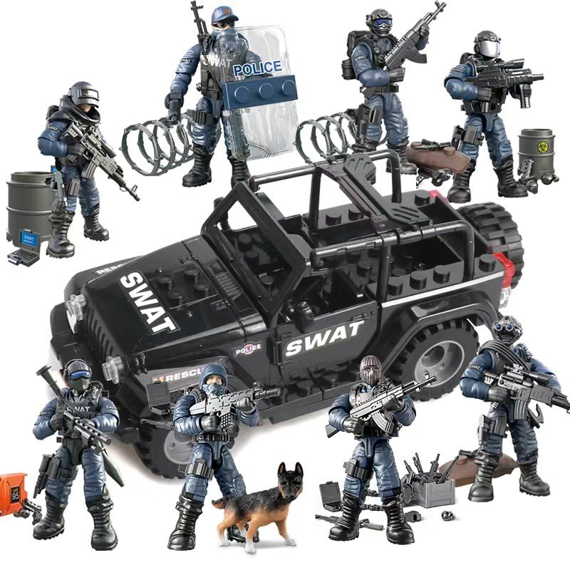 兼容乐高警察人仔闪电特警战队二战士兵军事积木男孩拼装玩具益智