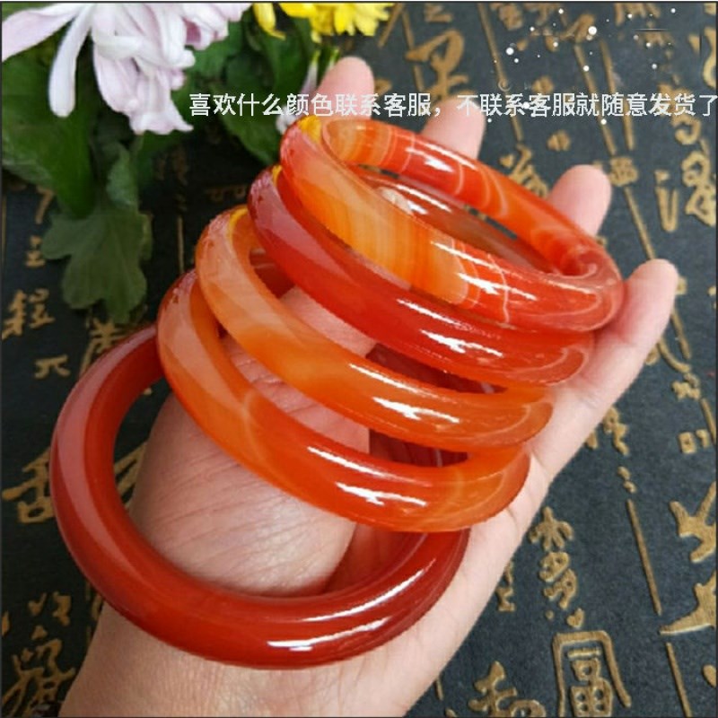 厂价直销红玛瑙手镯玉髓手镯加宽本命年加厚红玉石镯子饰品