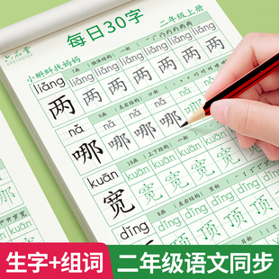 二年级上册下册练字帖每日30字小学生专用每日一练人教版语文同步字帖点阵控笔训练儿童笔画笔顺钢笔练习写字硬笔书法练字本楷书