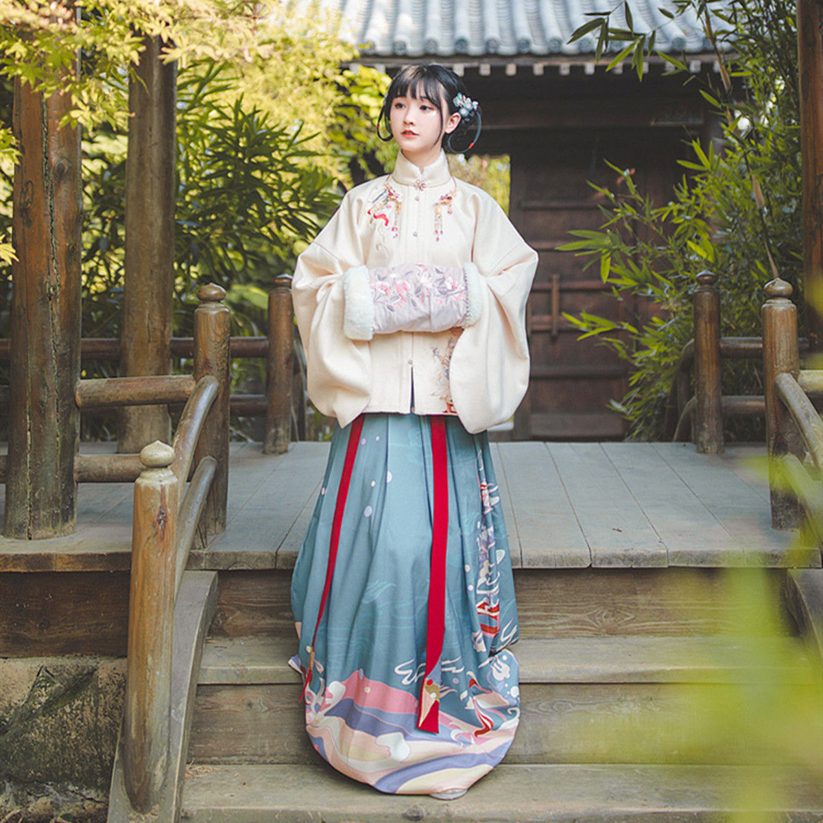 汉尚华莲醉龙吟明制汉服女立领绣花学生古装对襟袄裙秋冬款送发簪