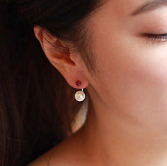 OKBA韩国进口耳饰 正品代购 优雅粉水晶925银针珍珠耳钉耳环