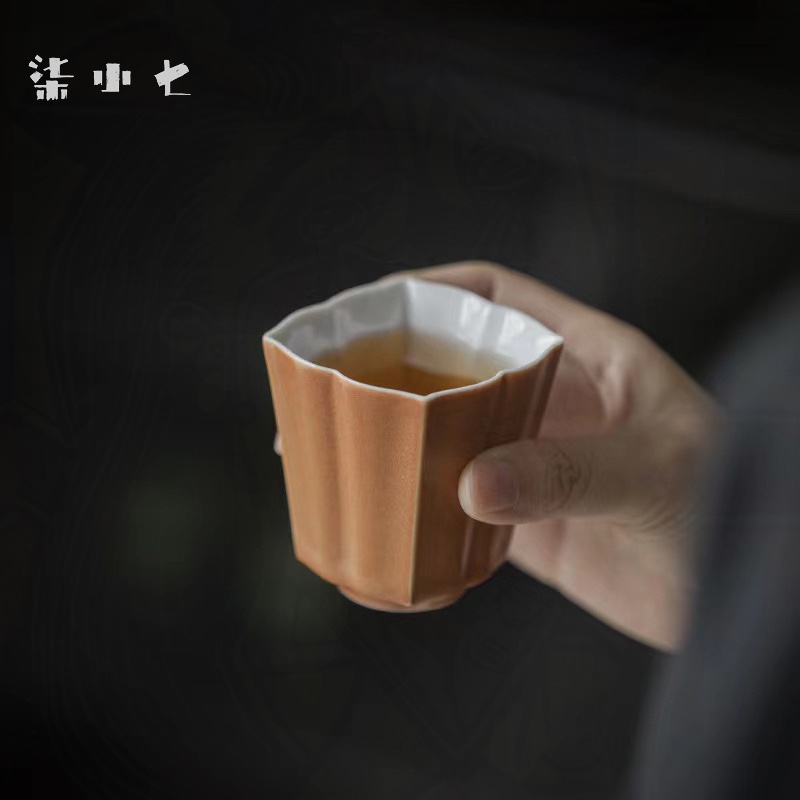 柒小七 四方含梅陶瓷品茗杯 功夫茶具窑变茶杯主人杯文人茶器复古