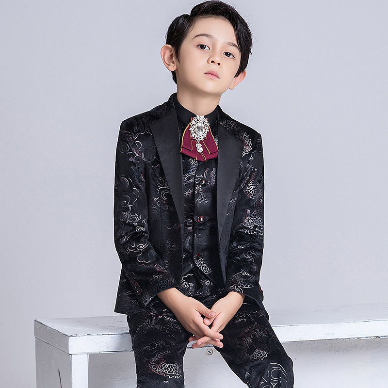 儿童西装套装碎花印花小西服男童钢琴演出服模特走秀花童礼服男孩