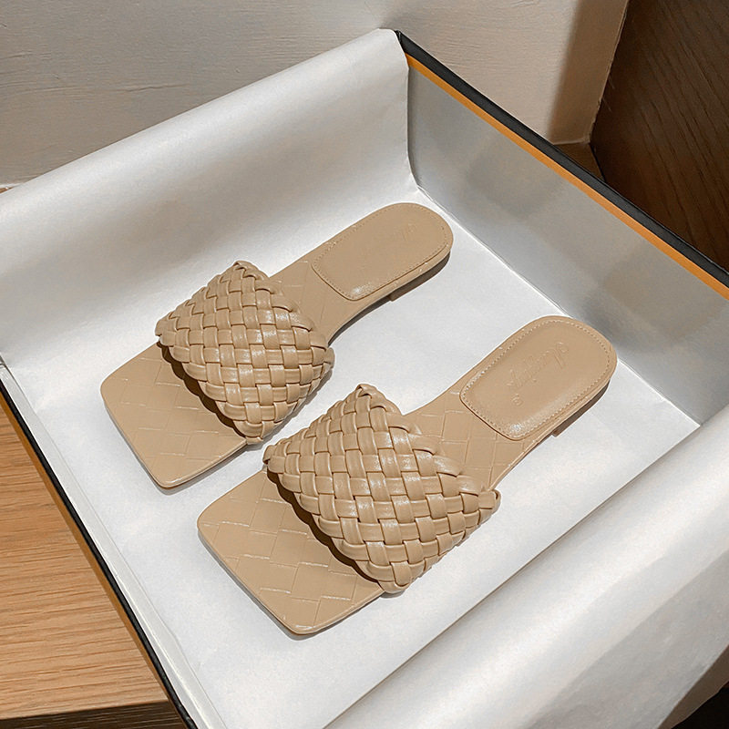 bv小编织拖鞋女夏外穿2022新款网红一字拖平底ins凉拖鞋大码41-43