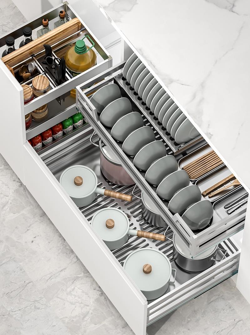 樱花调味拉篮厨房橱柜内抽屉式304不锈钢调料拉篮收纳置物架开门