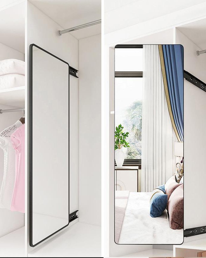 衣柜镜子内置推拉旋转全身穿衣伸缩可折叠内装隐形柜子里抽拉试衣