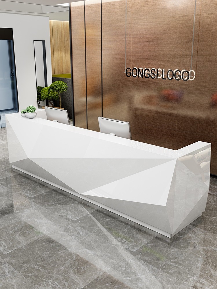 公司前台接待台白色烤漆前台迎宾台美容院吧台柜收银台酒店服务台