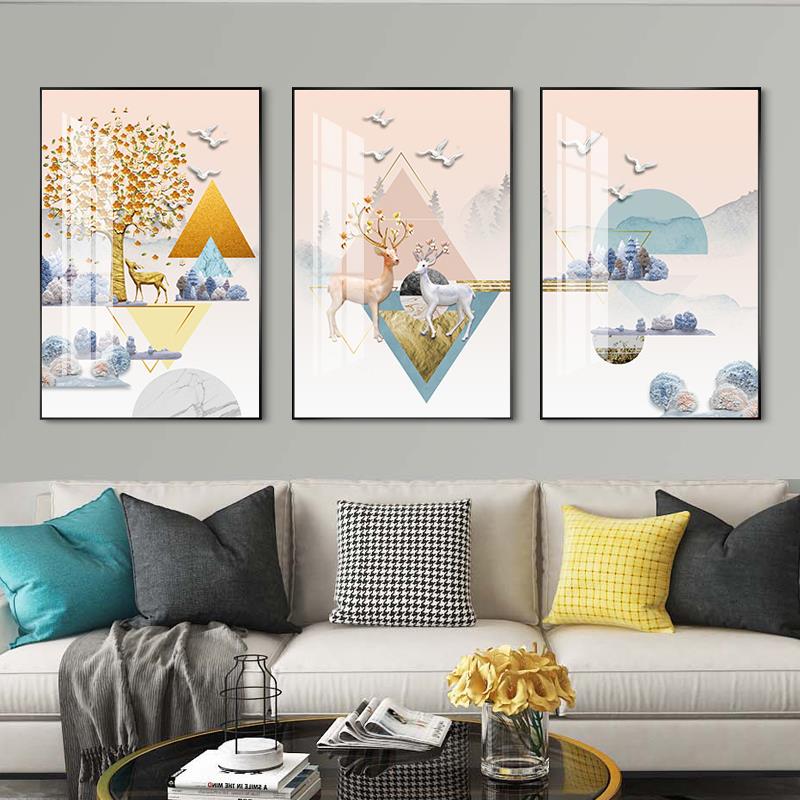 北欧风格客厅装饰画沙发背景墙上挂画现代简约壁画卧室墙画三联画