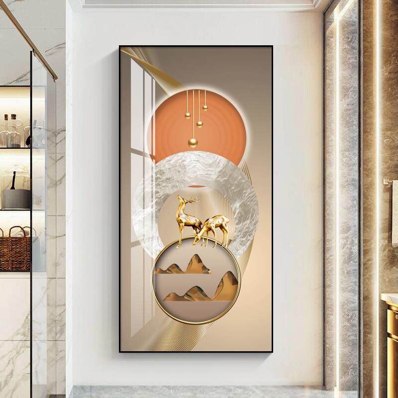 福禄现代简约入户玄关装饰画轻奢风走廊竖版挂画高档大气过道壁画