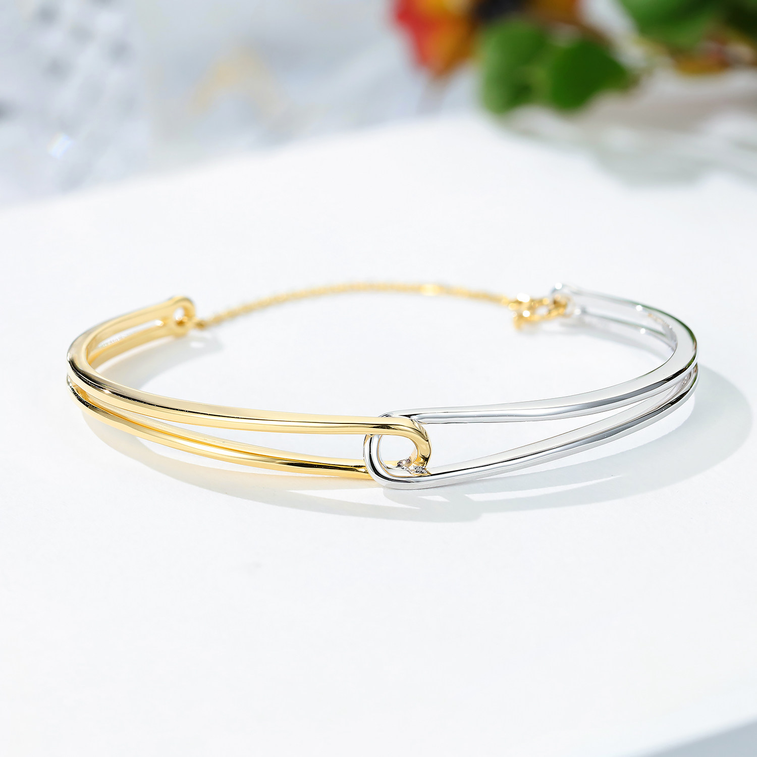 宝石矿工 18k黄金k金手镯光金手镯 时尚简约分色手饰女正品au750