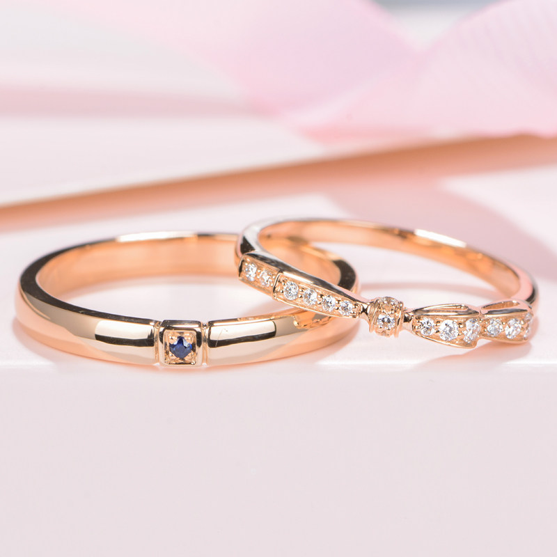 宝石矿工对戒系列18k玫瑰金钻石小素圈戒指 时尚情侣对戒黄金钻戒