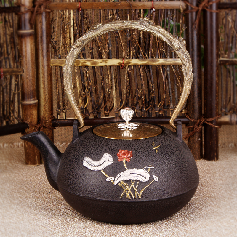 铁壶日本 南部铜盖荷花铸铁壶 无涂层生铁壶老铁壶烧水 铁茶壶