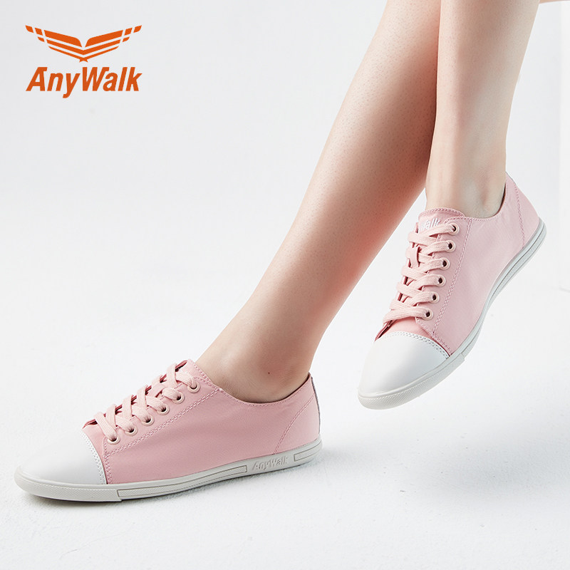 anywalk小布鞋女2019春季单鞋 安尼沃克平底系带女学生休闲帆布鞋