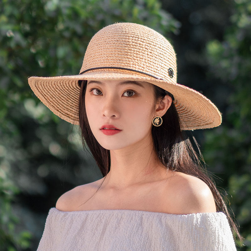 疯帽子 夏季新品自然透气拉菲草女遮阳草帽防晒宽檐帽子休闲