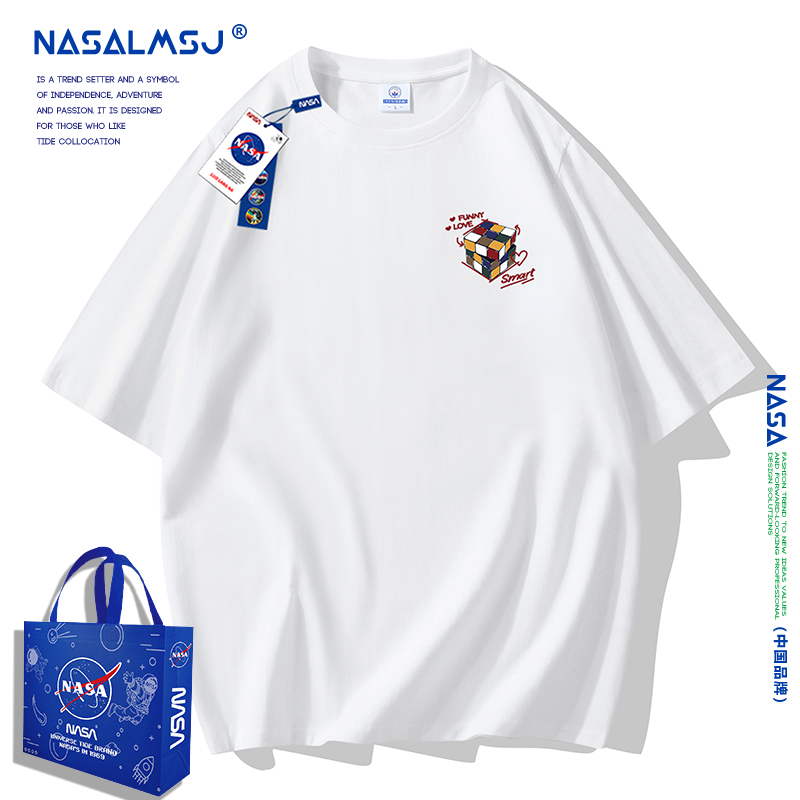 NASA LMSJ 2023年新品夏季T恤潮牌宽松男士上衣纯棉短袖-魔方