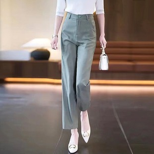 窄版冰丝阔腿裤女夏季2024年新款韩版高腰显瘦薄款九分时尚西装裤