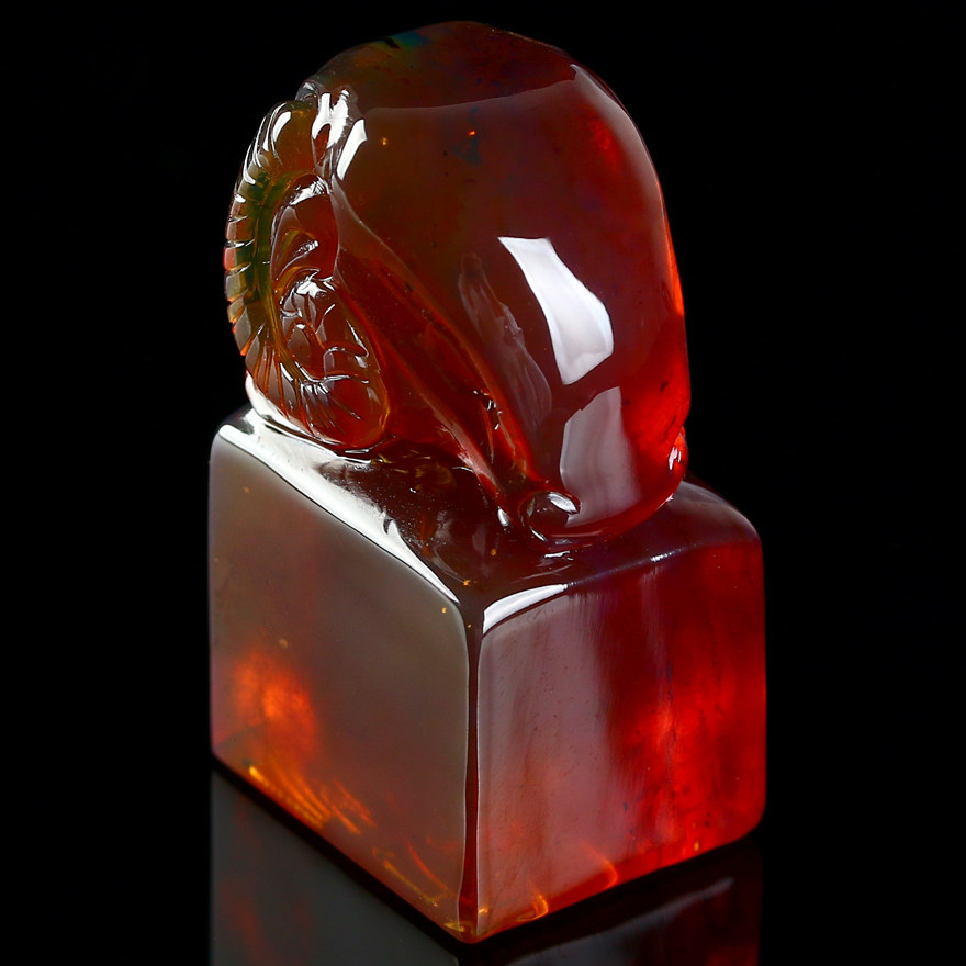 14.16克【强荧光】花雕梦幻琥珀印章摆件 润泽万物