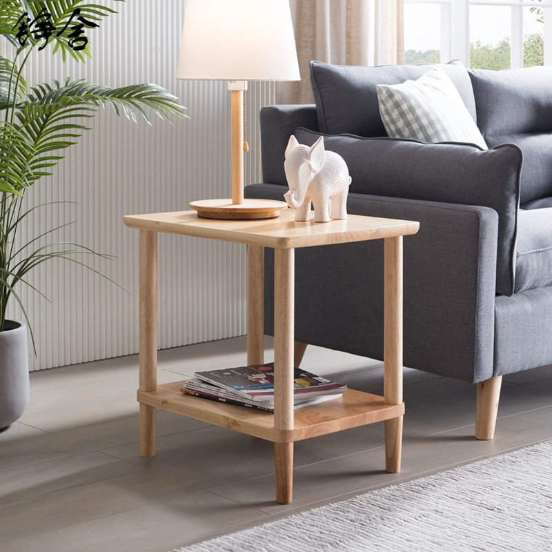 日式边几实木家用简约客厅沙发边角几小茶几双层正方形卧室床头桌