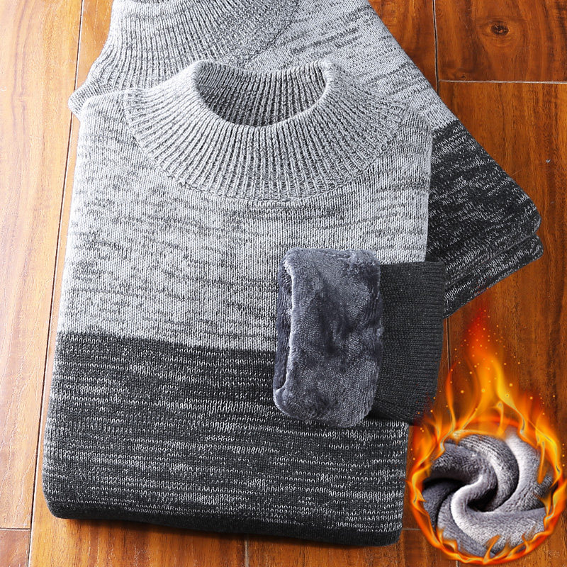 鼕季加絨加厚保暖韓版毛衣男士半高領針織衫男潮流個性套頭毛線衣