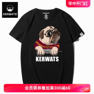 KERWATS加大码t恤男装新疆长绒棉宽松印花潮牌圆领情侣装短袖夏装