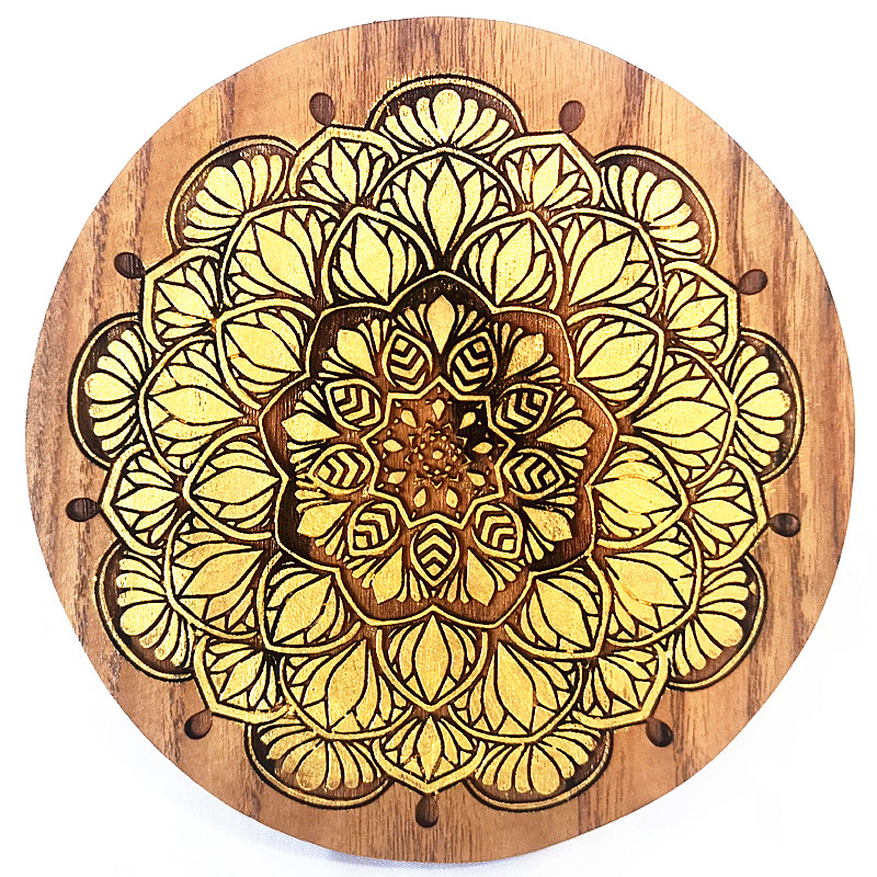 曼陀罗花纹木雕花板 实木杯垫壁挂装饰木板画 木垫子底座木垫板子