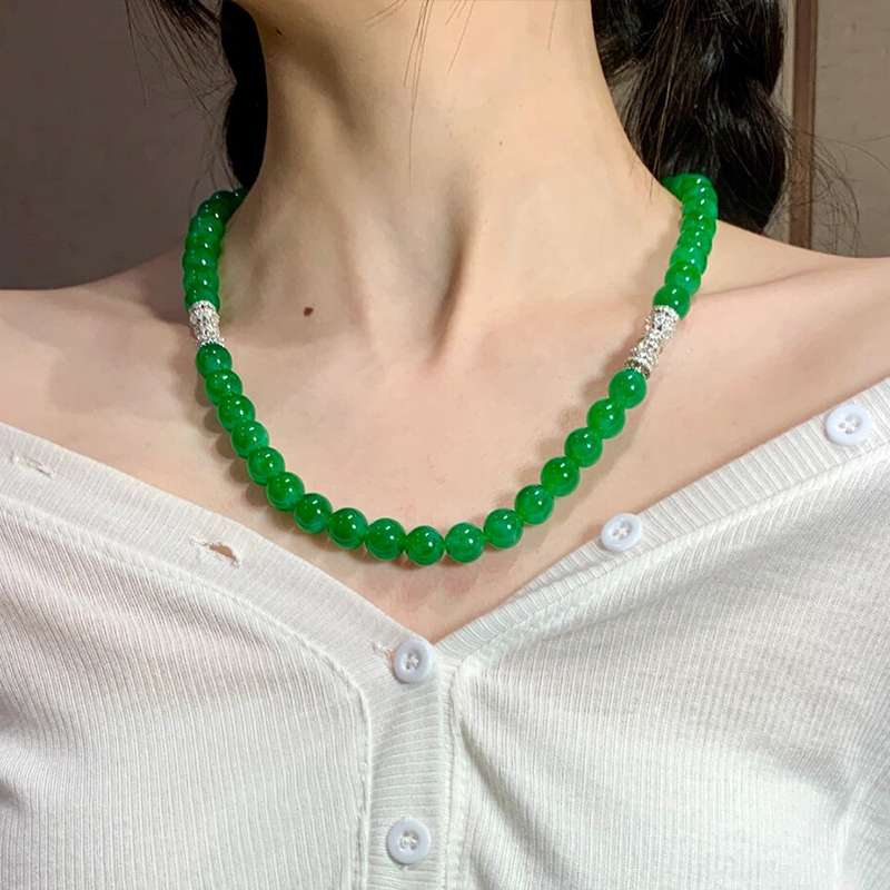 新中式正阳绿翡翠项链冰透帝王绿干青大颗粒手链套装气质锁骨链女