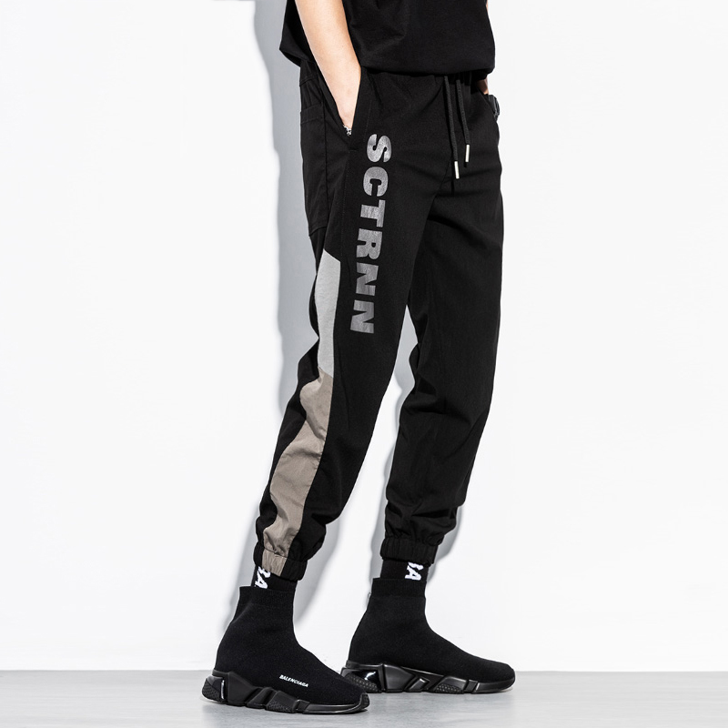 春夏款休闲长裤男宽松潮牌拼接男生束脚嘻哈青少年黑色运动裤子|ruв категории Мужская одежда, брюки - от Buy2taobao.com для оказания профессиональной услуги покупки агента Taobao