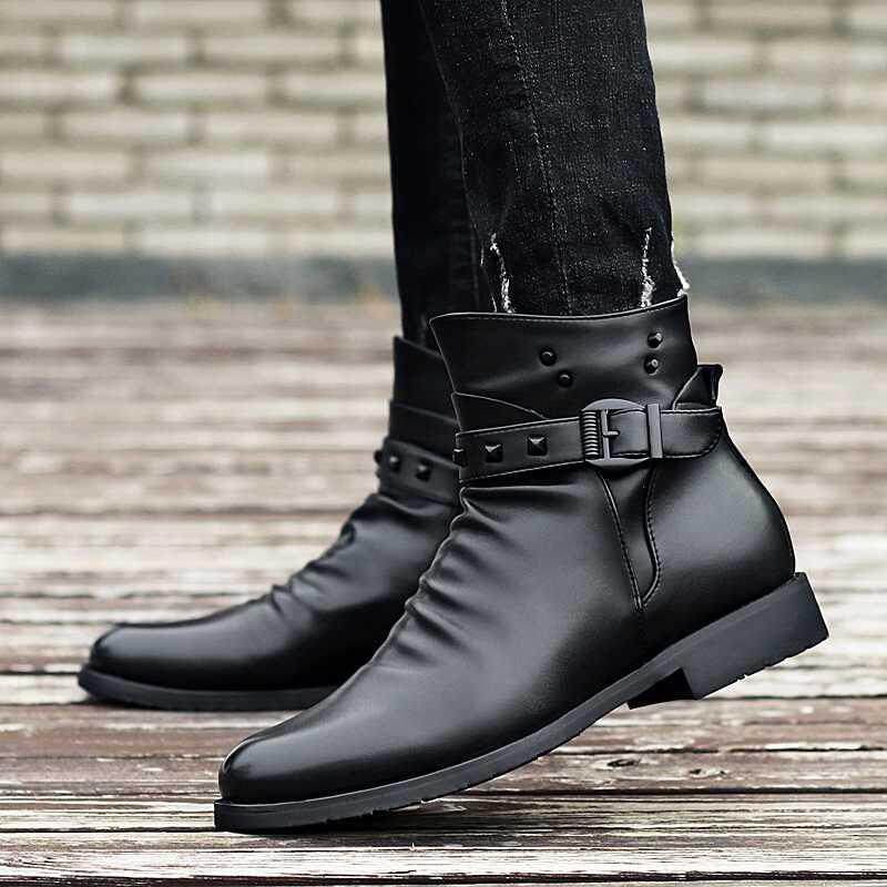 男士高跟皮靴 加绒