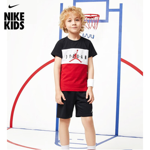 Nike/耐克儿童套装2024夏季小童休闲纯棉短袖短裤2件套AJ男童套装