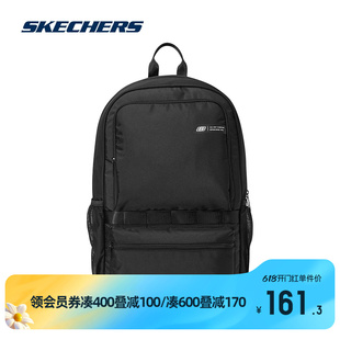 Skechers斯凯奇双肩包男女童同款简约黑色百搭大容量书包休闲包包