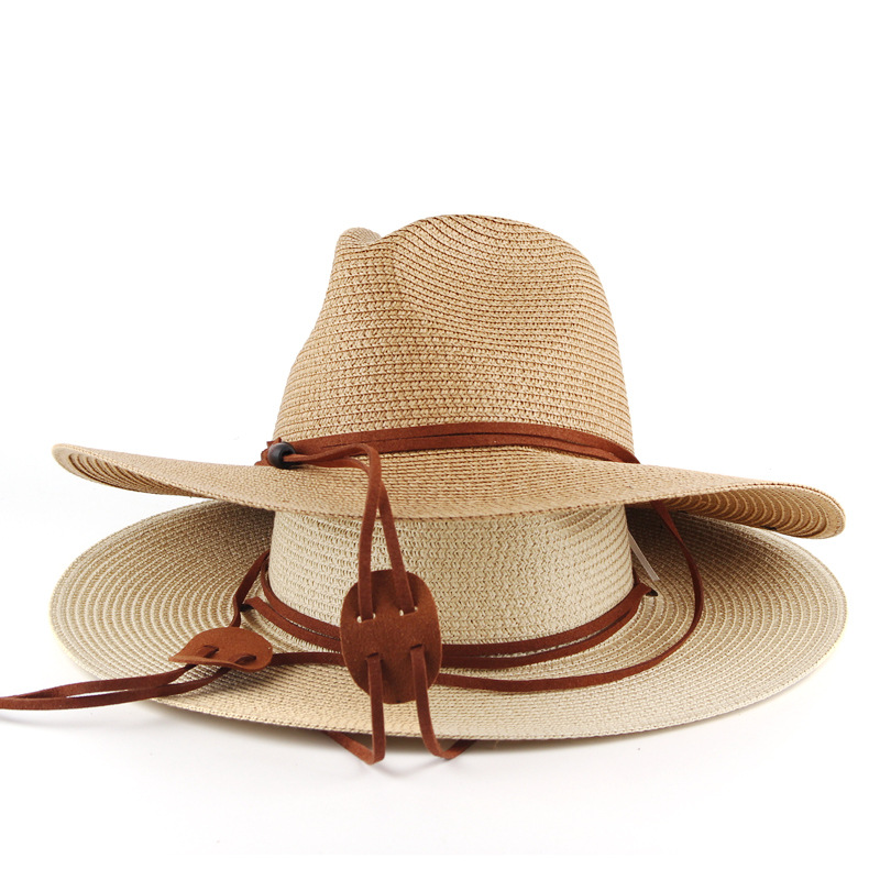 男女中性款夏季遮阳草帽宽沿太阳帽户外旅游沙滩帽子牛仔沙滩户外
