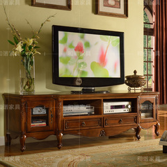 欧式电视柜 2米乡村复古地柜实木电视机柜组合客厅家具美式电视柜