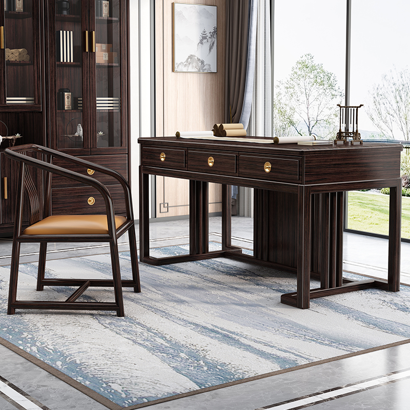 新中式实木书桌紫金檀木书房家具套装组合书桌书法桌办公桌